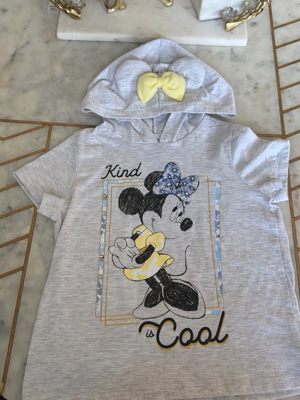 Disney Gray Hooded Minnie Mouse Tee with Yellow Bow Accent